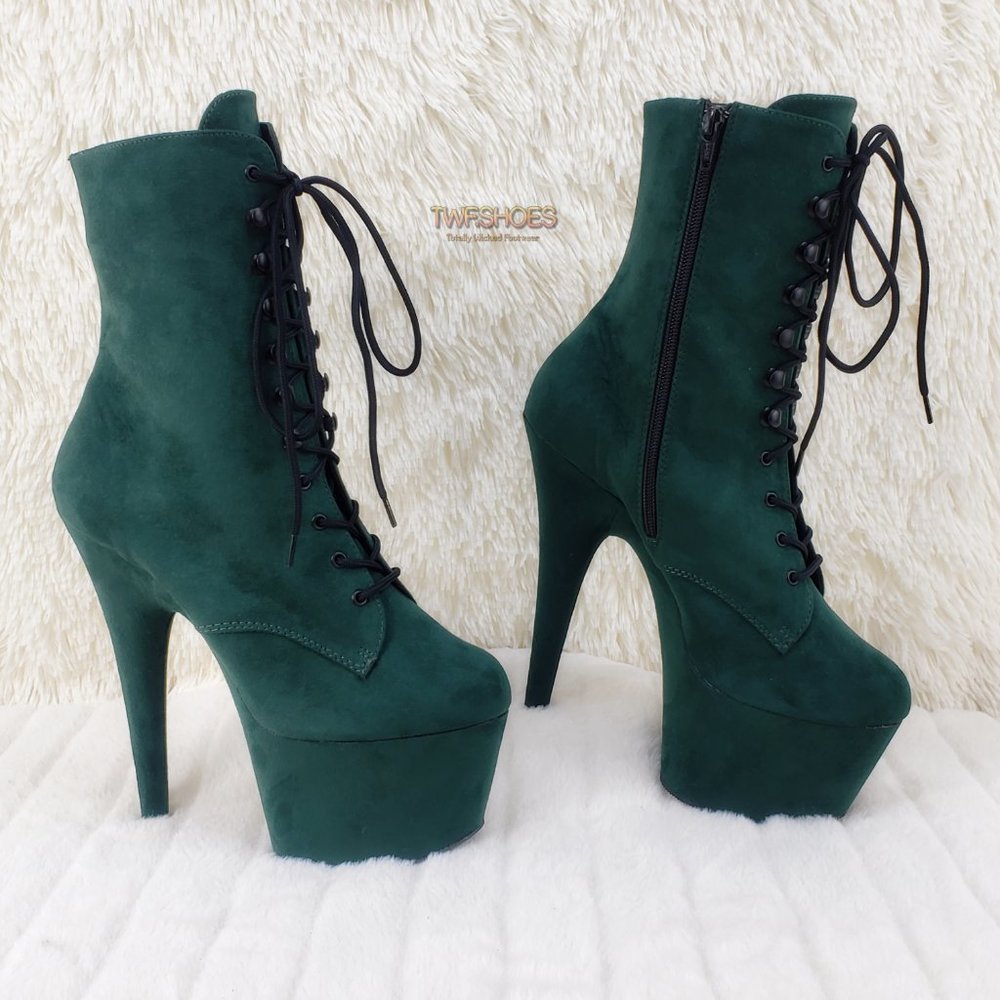 Adore 1020FS Emerald Green V-Suede Platform 7" Heel Ankle Boots - Picture 11 of 14
